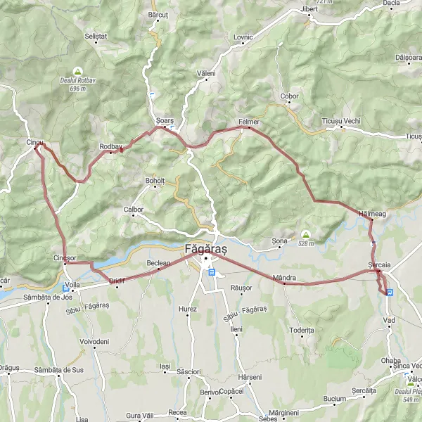 Map miniature of "Șoarș Gravel Loop" cycling inspiration in Centru, Romania. Generated by Tarmacs.app cycling route planner