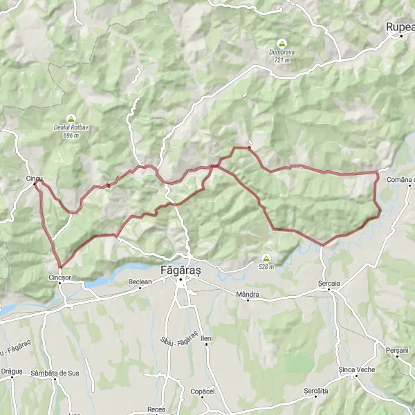 Map miniature of "Rodbav Explorer" cycling inspiration in Centru, Romania. Generated by Tarmacs.app cycling route planner