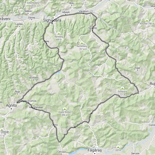 Map miniature of "The Medieval Citadel Adventure" cycling inspiration in Centru, Romania. Generated by Tarmacs.app cycling route planner