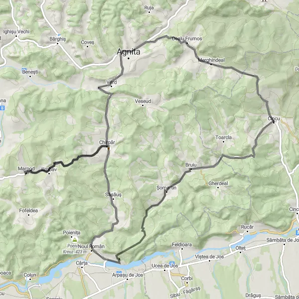 Map miniature of "The Somartin Loop" cycling inspiration in Centru, Romania. Generated by Tarmacs.app cycling route planner