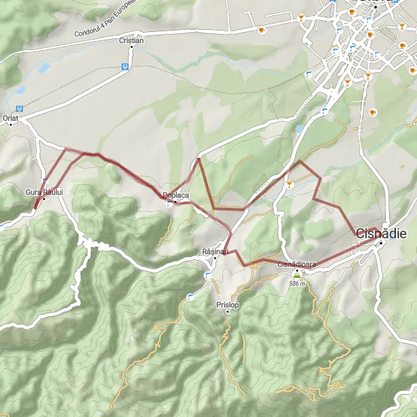 Map miniature of "Rășinari - Cisnădie Gravel Loop" cycling inspiration in Centru, Romania. Generated by Tarmacs.app cycling route planner