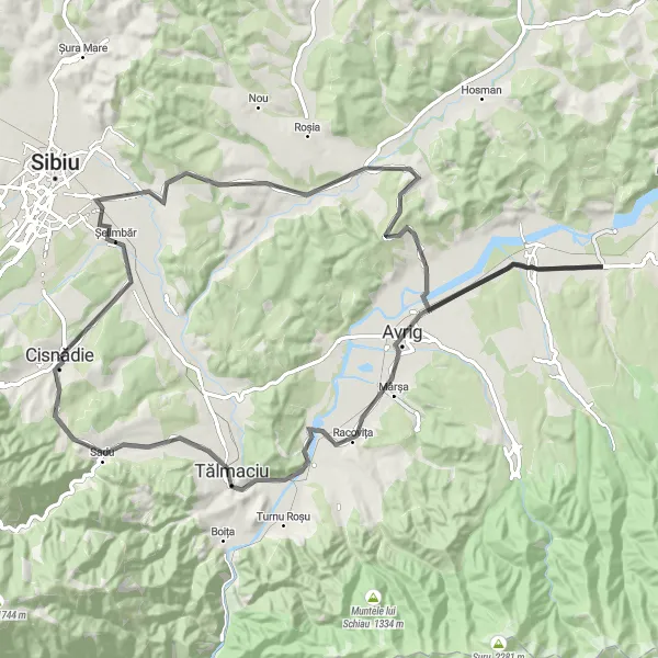 Map miniature of "CFR Triaj (Broscărie) - Sadu Loop" cycling inspiration in Centru, Romania. Generated by Tarmacs.app cycling route planner