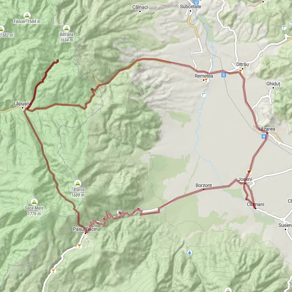 Map miniature of "Bucin Gravel Adventure" cycling inspiration in Centru, Romania. Generated by Tarmacs.app cycling route planner