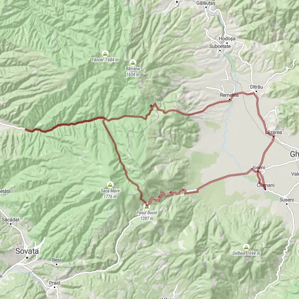 Map miniature of "The Gravel Adventure" cycling inspiration in Centru, Romania. Generated by Tarmacs.app cycling route planner