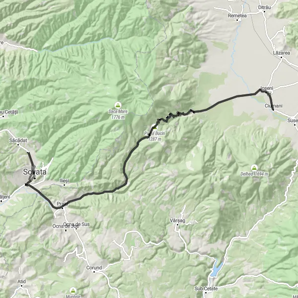 Map miniature of "Salt Mines Route" cycling inspiration in Centru, Romania. Generated by Tarmacs.app cycling route planner