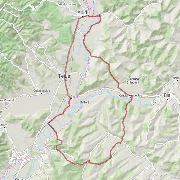 Map miniature of "The Sâncrai Loop" cycling inspiration in Centru, Romania. Generated by Tarmacs.app cycling route planner