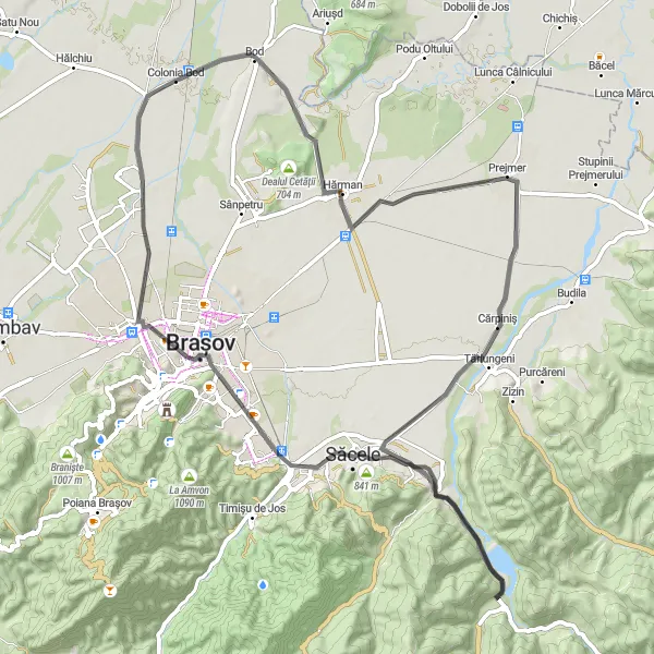 Map miniature of "Romanian Countryside Adventure" cycling inspiration in Centru, Romania. Generated by Tarmacs.app cycling route planner