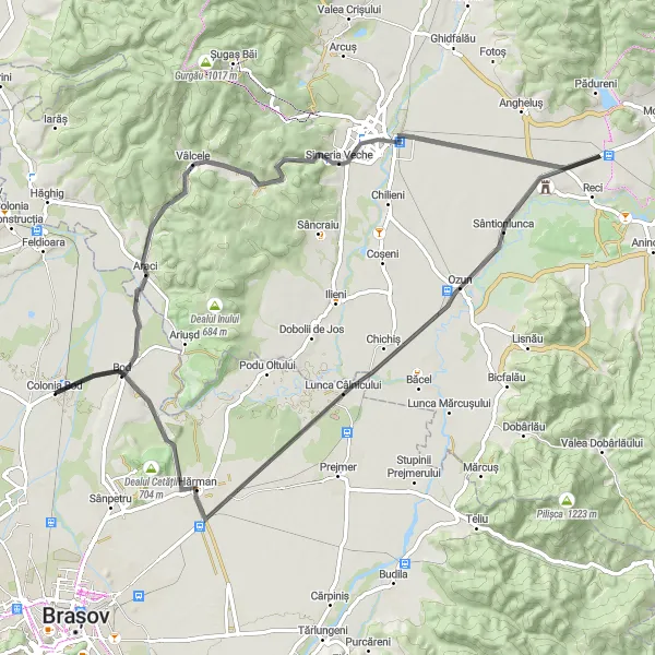 Map miniature of "Countryside Escape" cycling inspiration in Centru, Romania. Generated by Tarmacs.app cycling route planner