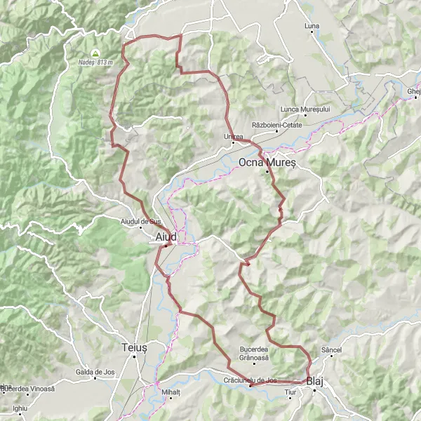 Map miniature of "Gravel Adventure" cycling inspiration in Centru, Romania. Generated by Tarmacs.app cycling route planner