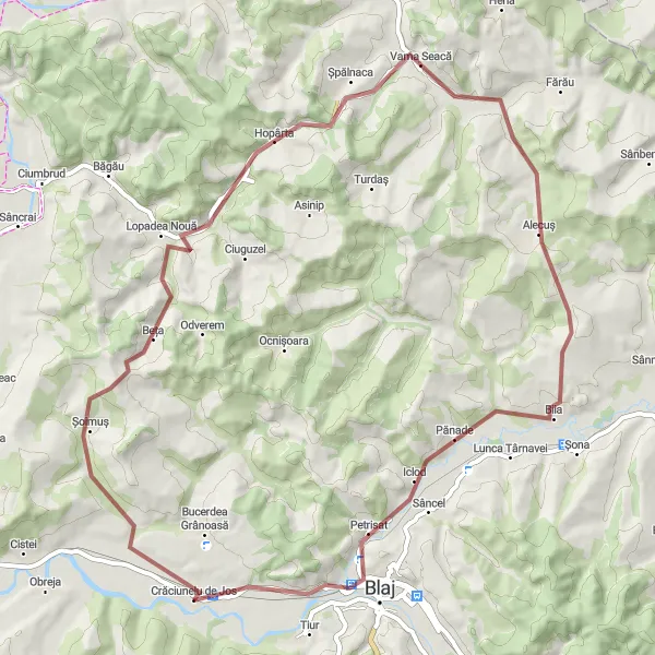 Map miniature of "Crăciunelu de Jos - Scenic Gravel Adventure" cycling inspiration in Centru, Romania. Generated by Tarmacs.app cycling route planner