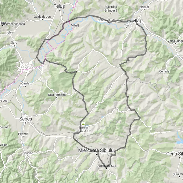 Map miniature of "Centru Mountain Challenge" cycling inspiration in Centru, Romania. Generated by Tarmacs.app cycling route planner