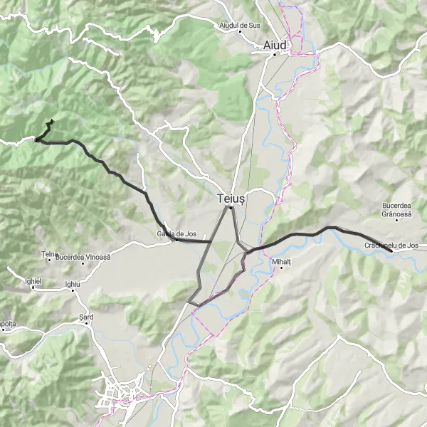 Map miniature of "Teiuș Rural Experience" cycling inspiration in Centru, Romania. Generated by Tarmacs.app cycling route planner