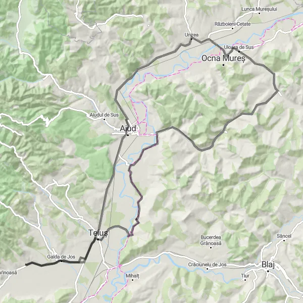 Map miniature of "Scenic Countryside Road Route" cycling inspiration in Centru, Romania. Generated by Tarmacs.app cycling route planner