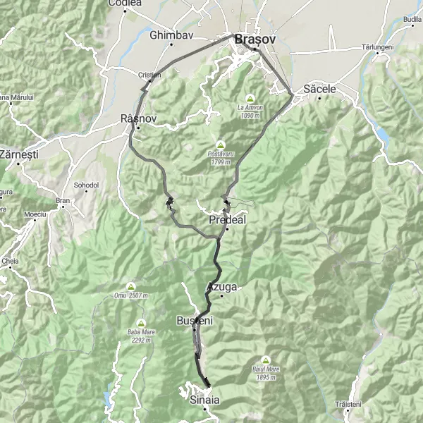 Map miniature of "The Brasov Road Cycling Adventure" cycling inspiration in Centru, Romania. Generated by Tarmacs.app cycling route planner