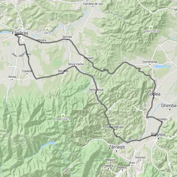 Map miniature of "The Carpathian Explorer" cycling inspiration in Centru, Romania. Generated by Tarmacs.app cycling route planner