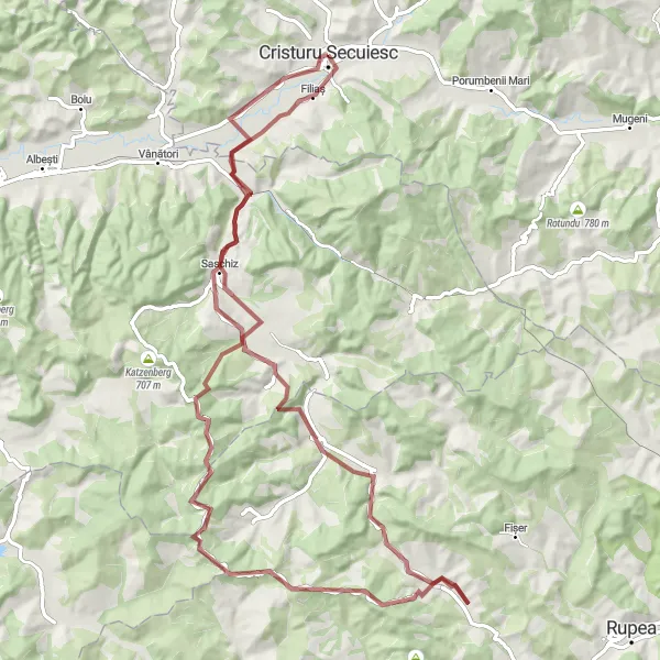 Map miniature of "Exploring Medieval Ruins and Villages" cycling inspiration in Centru, Romania. Generated by Tarmacs.app cycling route planner