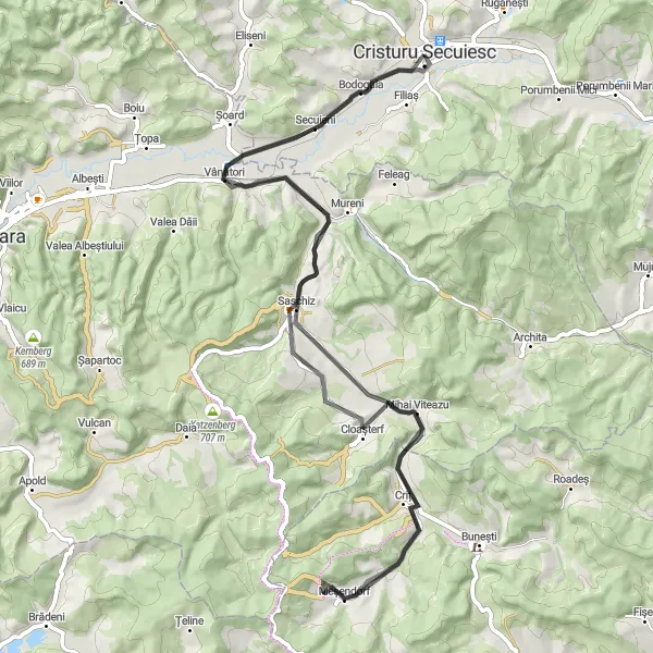 Map miniature of "Historical Landmarks and Natural Beauty" cycling inspiration in Centru, Romania. Generated by Tarmacs.app cycling route planner