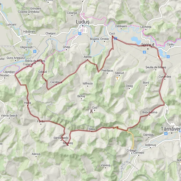 Map miniature of "Discovering Bobohalma and Beyond" cycling inspiration in Centru, Romania. Generated by Tarmacs.app cycling route planner
