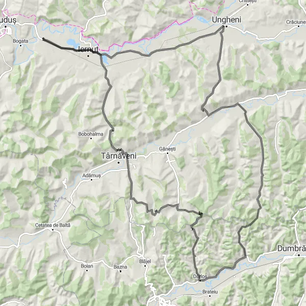 Map miniature of "Mountainous Escapade: Ogra to Iernut" cycling inspiration in Centru, Romania. Generated by Tarmacs.app cycling route planner