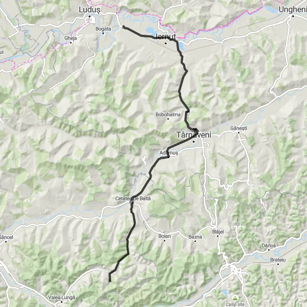 Map miniature of "Scenic Countryside Tour from Cuci" cycling inspiration in Centru, Romania. Generated by Tarmacs.app cycling route planner