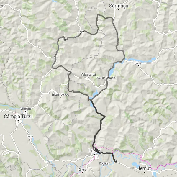 Map miniature of "Boian and Gaura Sângerului Road Cycling Loop" cycling inspiration in Centru, Romania. Generated by Tarmacs.app cycling route planner