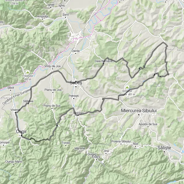 Map miniature of "The Săliștea Circuit" cycling inspiration in Centru, Romania. Generated by Tarmacs.app cycling route planner