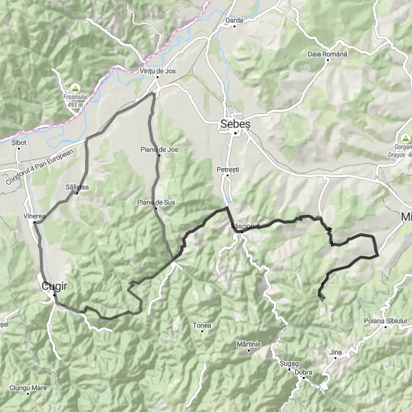 Map miniature of "The Gârbova Challenge" cycling inspiration in Centru, Romania. Generated by Tarmacs.app cycling route planner