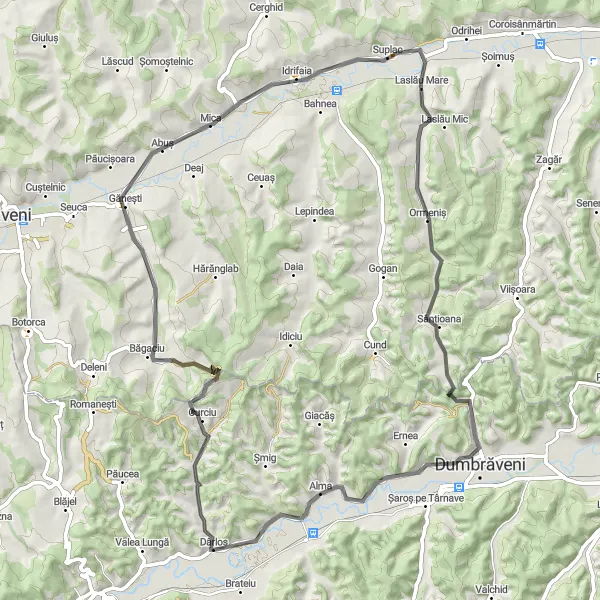 Map miniature of "Curciu Adventure" cycling inspiration in Centru, Romania. Generated by Tarmacs.app cycling route planner