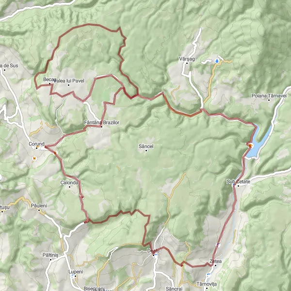 Map miniature of "Dealu - Fântâna Brazilor - Becaș - Sub Cetate" cycling inspiration in Centru, Romania. Generated by Tarmacs.app cycling route planner