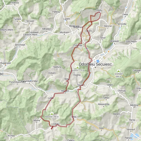 Map miniature of "Dealu - Budvár - Nicolești - Lutița - Beta - Polonița" cycling inspiration in Centru, Romania. Generated by Tarmacs.app cycling route planner