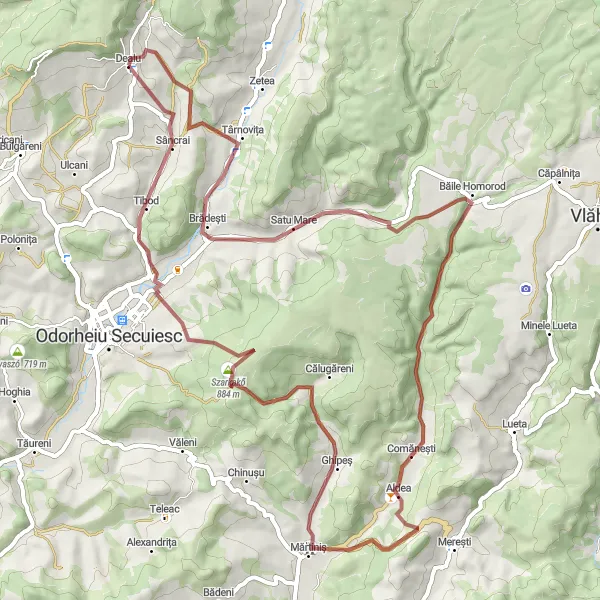 Map miniature of "Dealu - Tibod - Szarkakő - Aldea - Satu Mare - Târnovița" cycling inspiration in Centru, Romania. Generated by Tarmacs.app cycling route planner