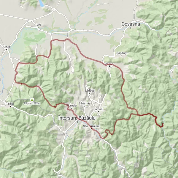 Map miniature of "Întorsura Buzăului Gravel Adventure" cycling inspiration in Centru, Romania. Generated by Tarmacs.app cycling route planner