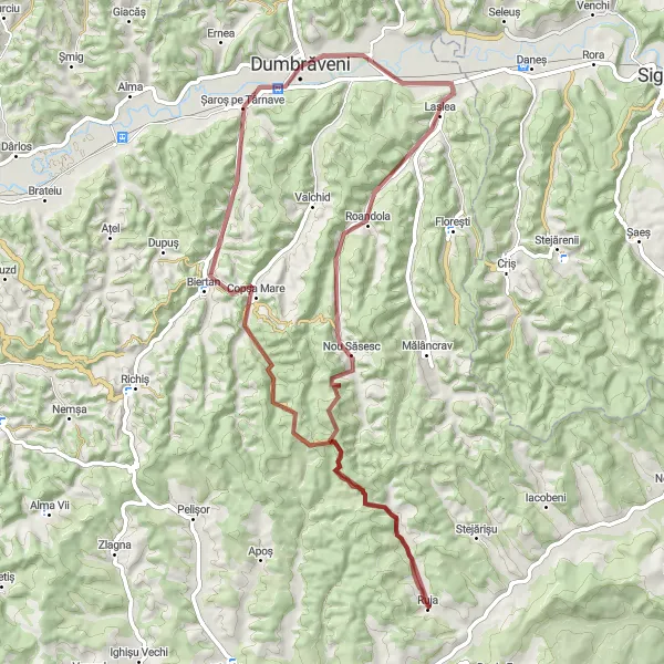 Map miniature of "Gravel Escape" cycling inspiration in Centru, Romania. Generated by Tarmacs.app cycling route planner