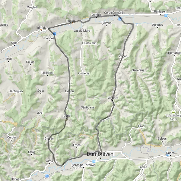 Map miniature of "Giacăș Loop" cycling inspiration in Centru, Romania. Generated by Tarmacs.app cycling route planner