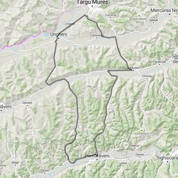 Map miniature of "Centru Loop" cycling inspiration in Centru, Romania. Generated by Tarmacs.app cycling route planner