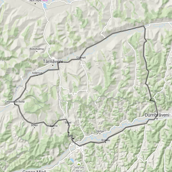 Map miniature of "The Rustic Route" cycling inspiration in Centru, Romania. Generated by Tarmacs.app cycling route planner