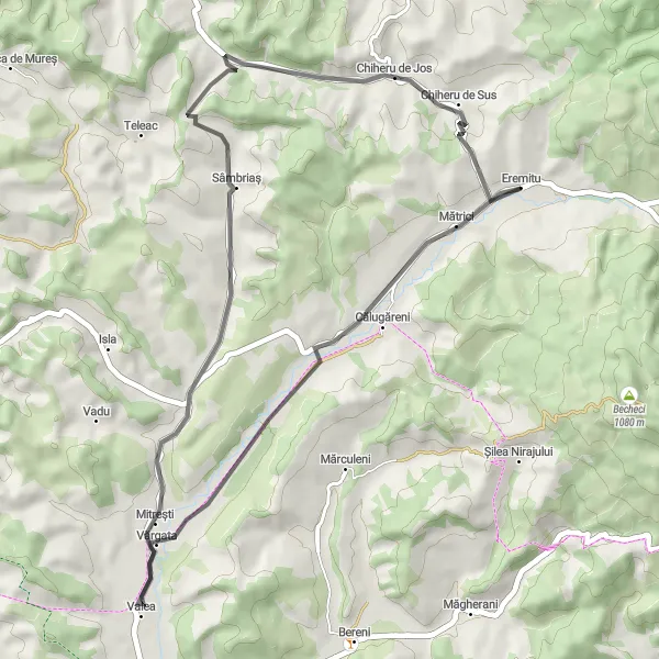 Map miniature of "The Sâmbriaș Loop" cycling inspiration in Centru, Romania. Generated by Tarmacs.app cycling route planner