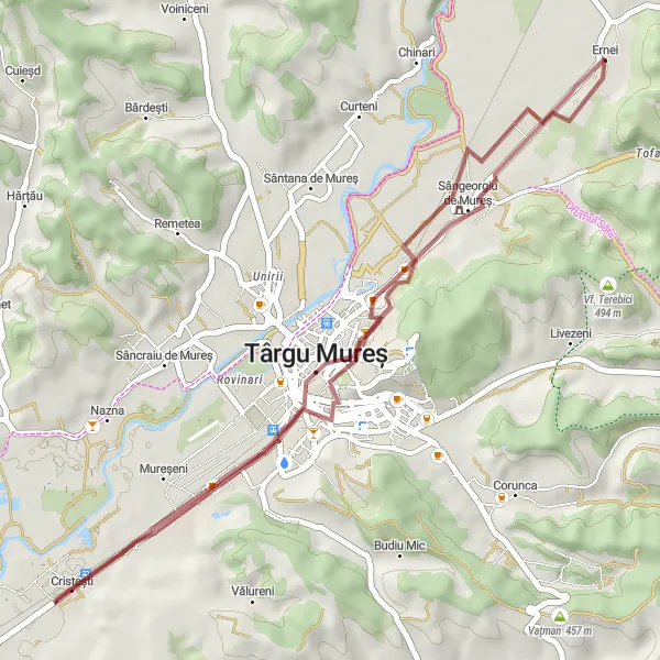 Map miniature of "Ernei Gravel Loop" cycling inspiration in Centru, Romania. Generated by Tarmacs.app cycling route planner