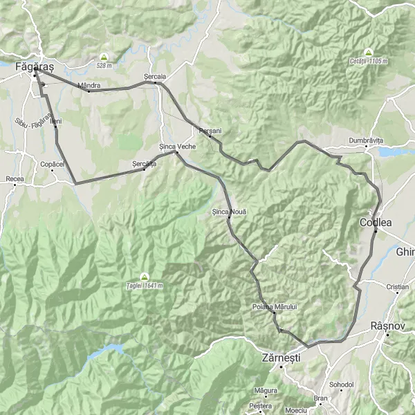 Map miniature of "Făgăraș to Șinca Veche Road Route" cycling inspiration in Centru, Romania. Generated by Tarmacs.app cycling route planner