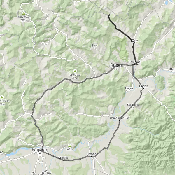 Map miniature of "The Făgăraș Grand Loop" cycling inspiration in Centru, Romania. Generated by Tarmacs.app cycling route planner