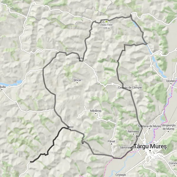 Map miniature of "Beuca and the Mureș Valley" cycling inspiration in Centru, Romania. Generated by Tarmacs.app cycling route planner