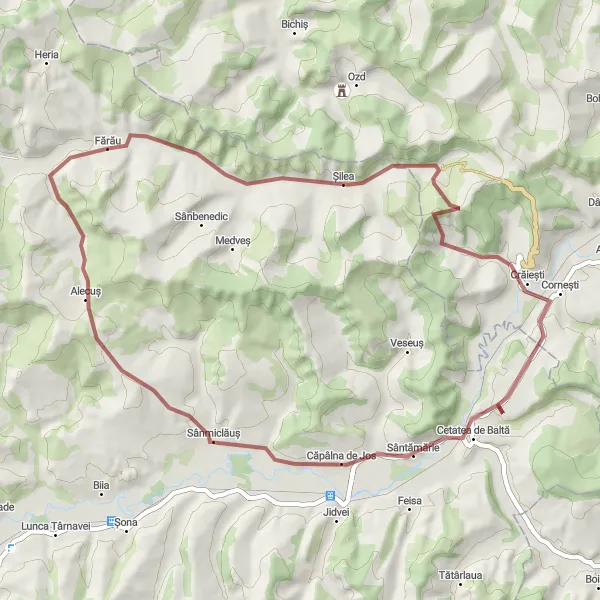 Map miniature of "Fărău Gravel Loop" cycling inspiration in Centru, Romania. Generated by Tarmacs.app cycling route planner