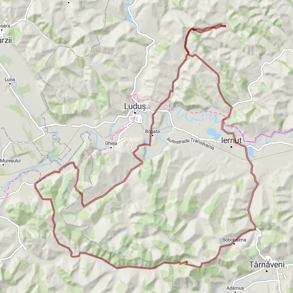 Map miniature of "The Panoramic Gravel Route" cycling inspiration in Centru, Romania. Generated by Tarmacs.app cycling route planner