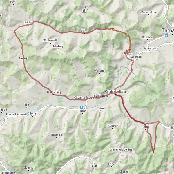 Map miniature of "The Traversing Gravel Excursion" cycling inspiration in Centru, Romania. Generated by Tarmacs.app cycling route planner