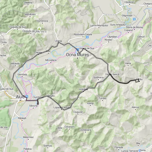 Map miniature of "The Hopârta Loop" cycling inspiration in Centru, Romania. Generated by Tarmacs.app cycling route planner