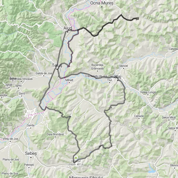 Map miniature of "Discover the Countryside by Road" cycling inspiration in Centru, Romania. Generated by Tarmacs.app cycling route planner