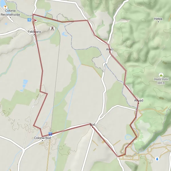 Map miniature of "Feldioara Gravel Adventure" cycling inspiration in Centru, Romania. Generated by Tarmacs.app cycling route planner