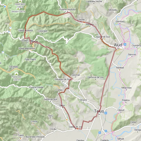 Map miniature of "Porumbu Gravel Adventure" cycling inspiration in Centru, Romania. Generated by Tarmacs.app cycling route planner