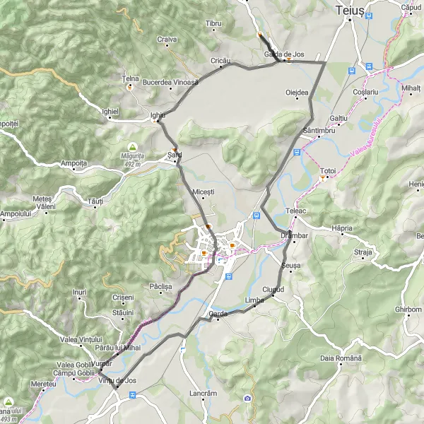 Map miniature of "Galda de Jos Adventure Ride" cycling inspiration in Centru, Romania. Generated by Tarmacs.app cycling route planner