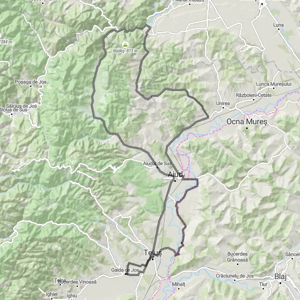 Map miniature of "Galda de Jos Loop" cycling inspiration in Centru, Romania. Generated by Tarmacs.app cycling route planner